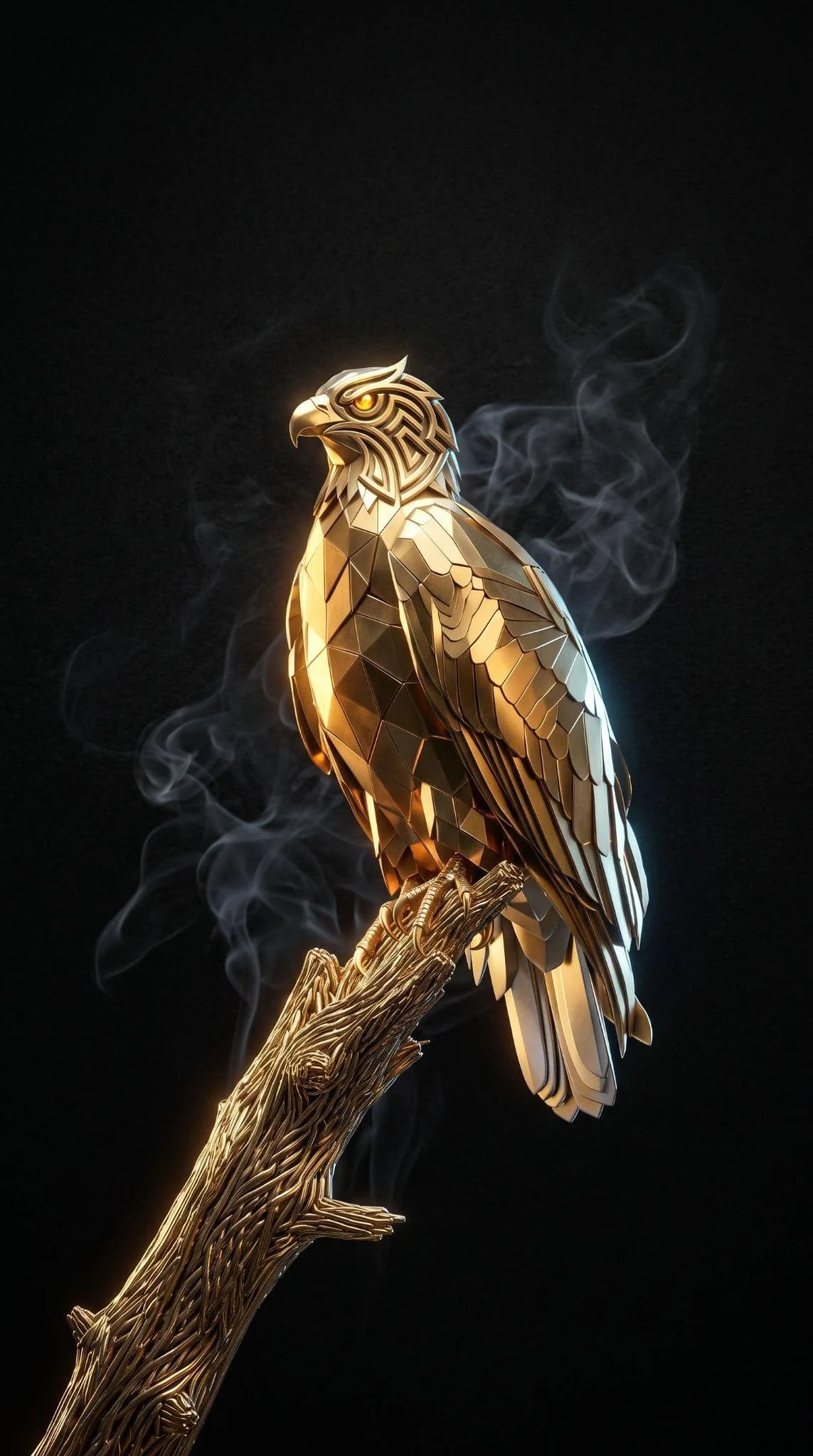 Águila de oro posada en una rama, mirando.