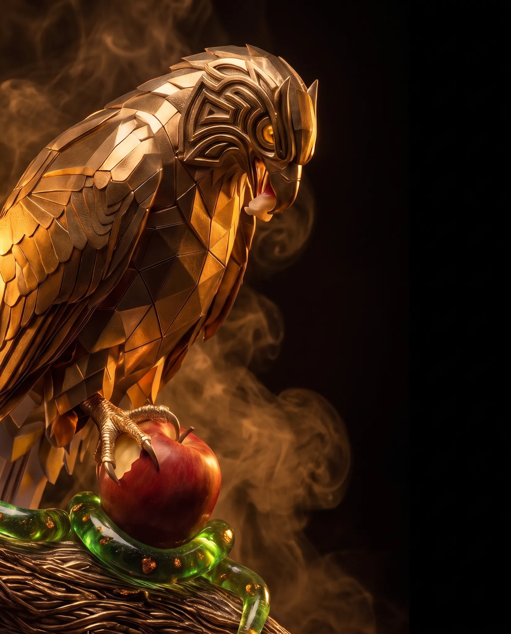 El águila que come, de cerca