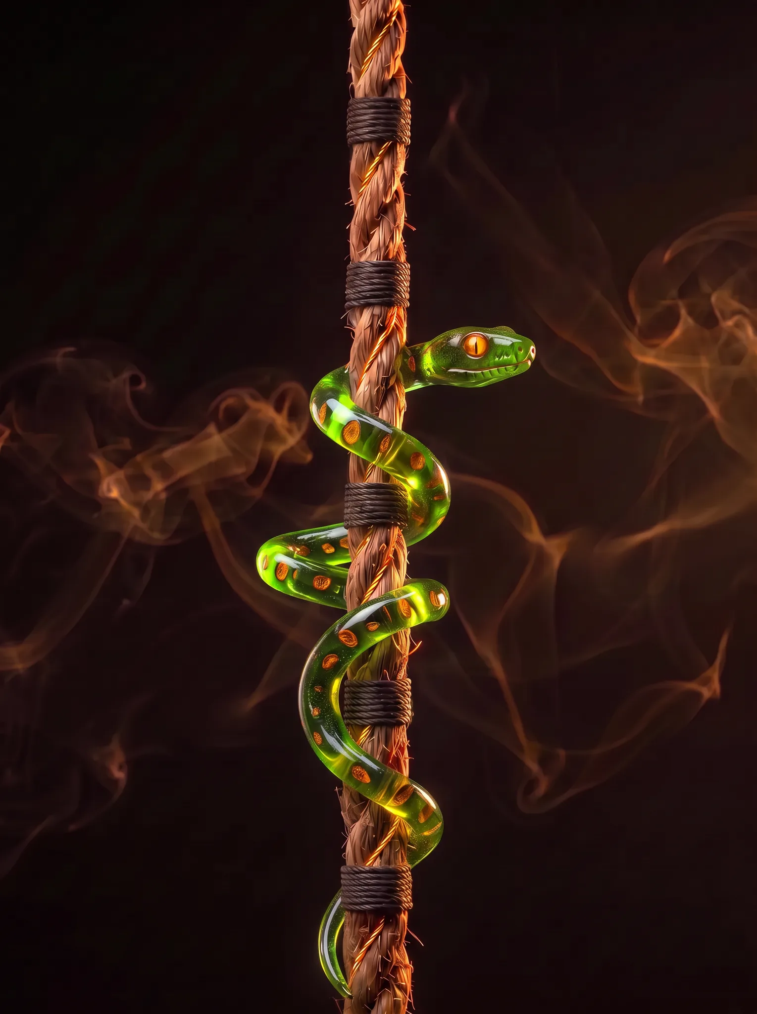 La cuerda con sus cinco ataduras y la serpiente de cristal enroscada