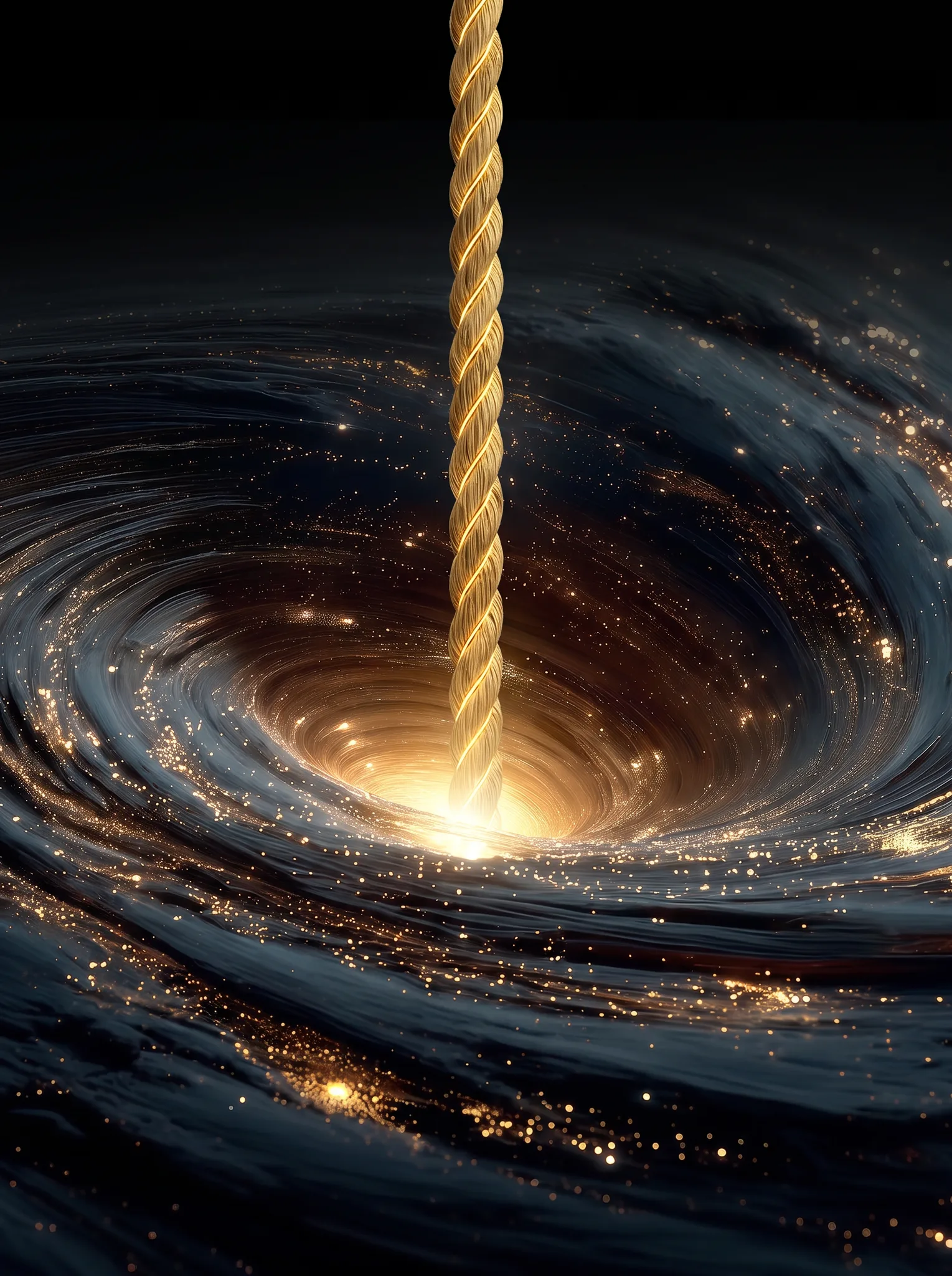 Un vórtice oscuro con polvo de oro: la cuerda baja hasta la luz de su centro