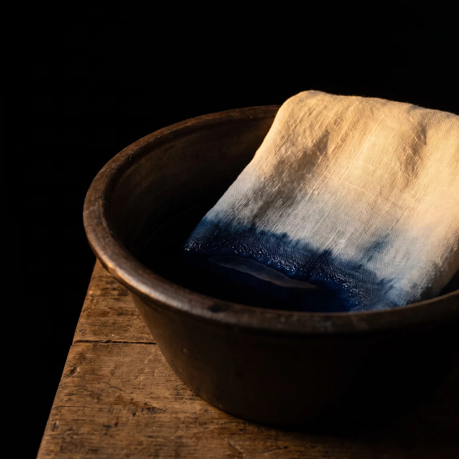 una sábana blanca que se tiñe de azul